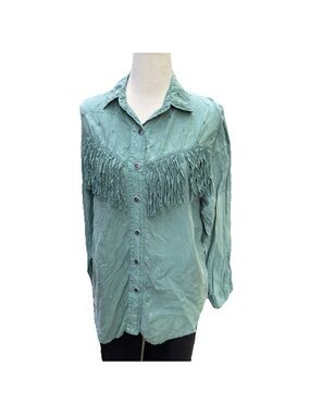 Cache Sage Green Fringe Button-Down Shirt